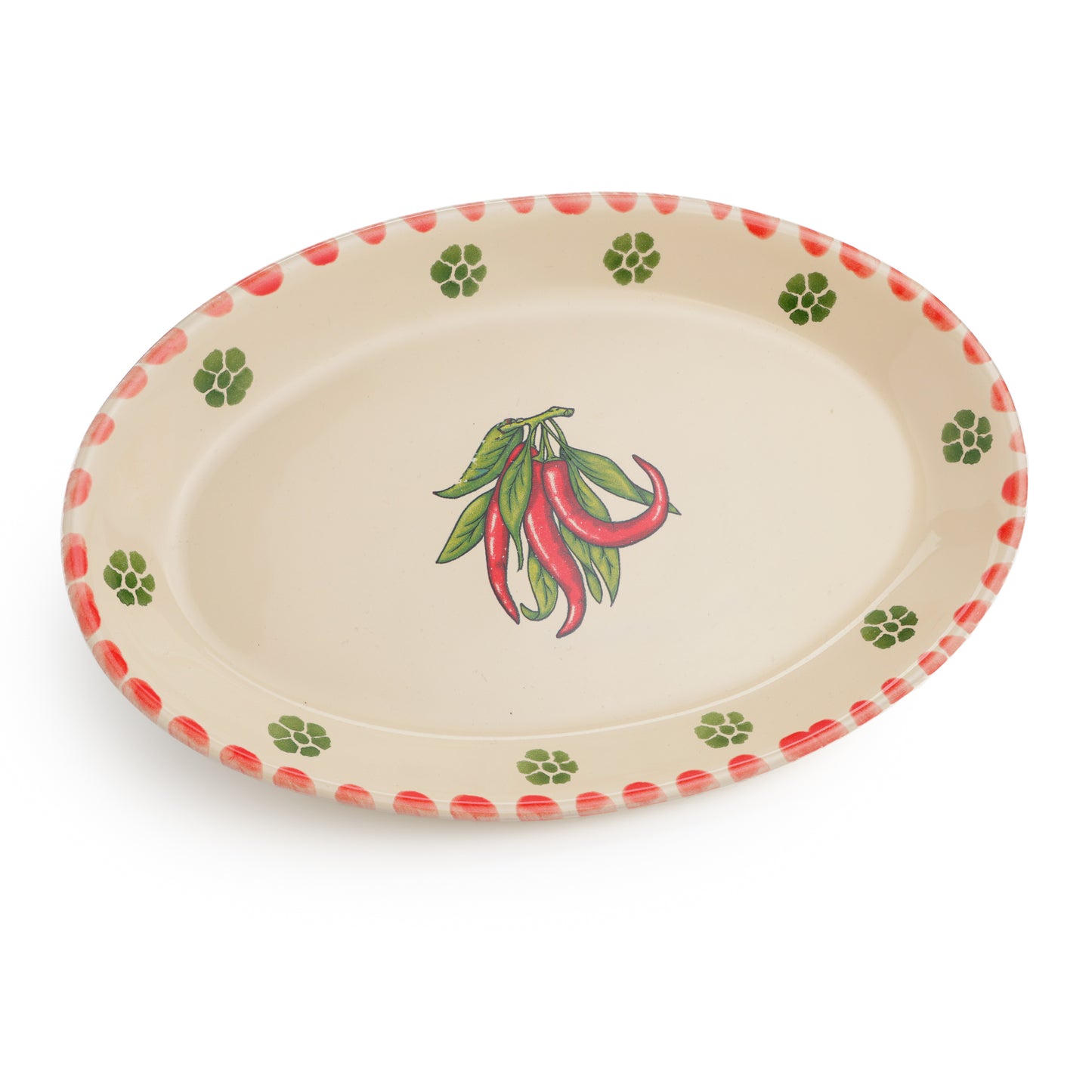 Sperlunghe in ceramica con decorazioni peperoncino Calabria – Piatti Ovali da Portata Decorati a Mano