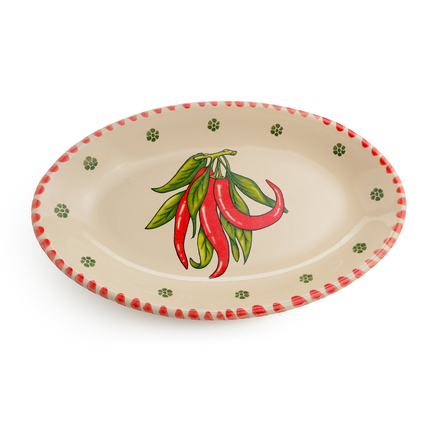 Sperlunghe in ceramica con decorazioni peperoncino Calabria – Piatti Ovali da Portata Decorati a Mano