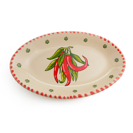 Sperlunghe in ceramica con decorazioni peperoncino Calabria – Piatti Ovali da Portata Decorati a Mano