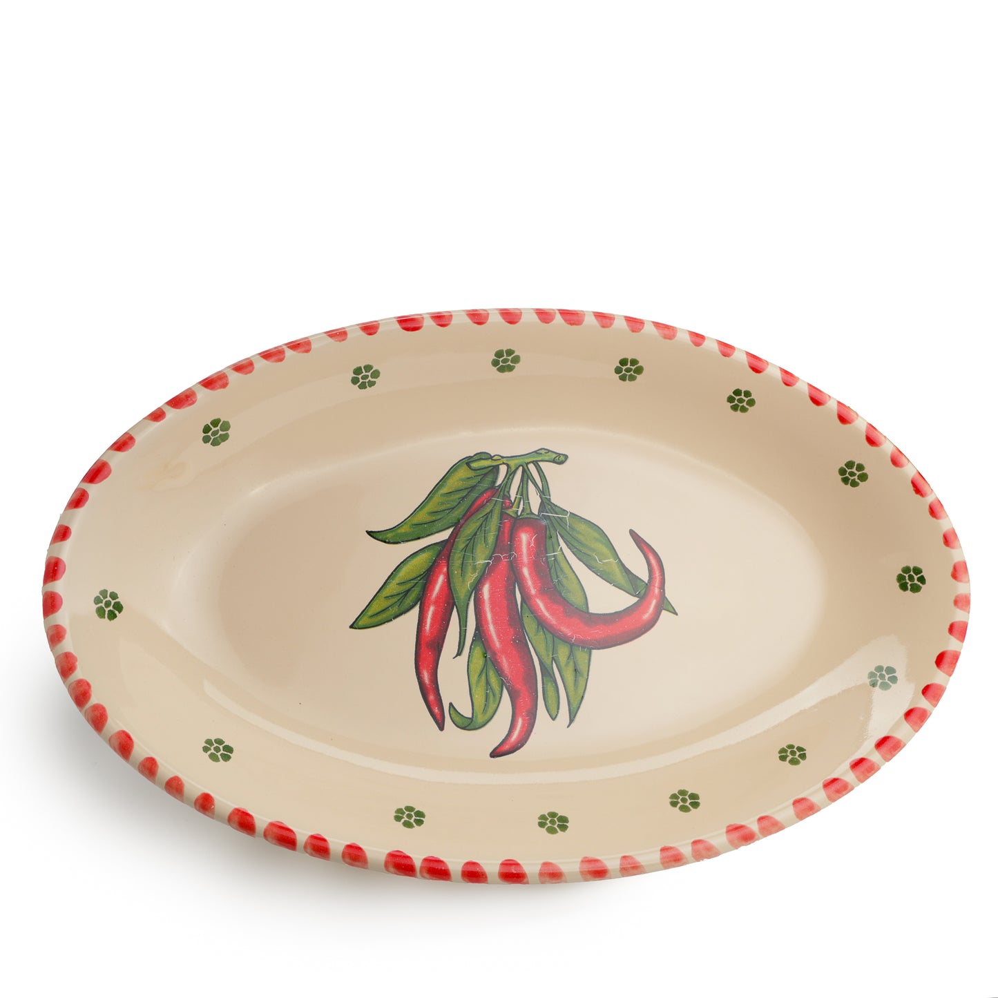 Sperlunghe in ceramica con decorazioni peperoncino Calabria – Piatti Ovali da Portata Decorati a Mano