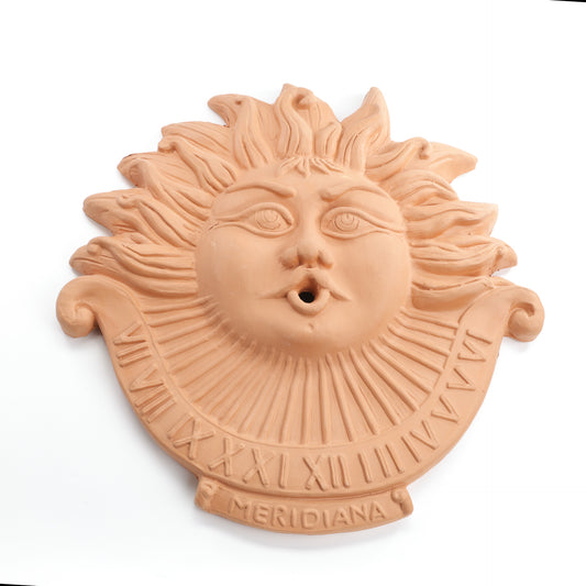 Meridiana da Parete in Terracotta Artigianale – Forma di Sole, Orologio Solare Decorativo per Esterni
