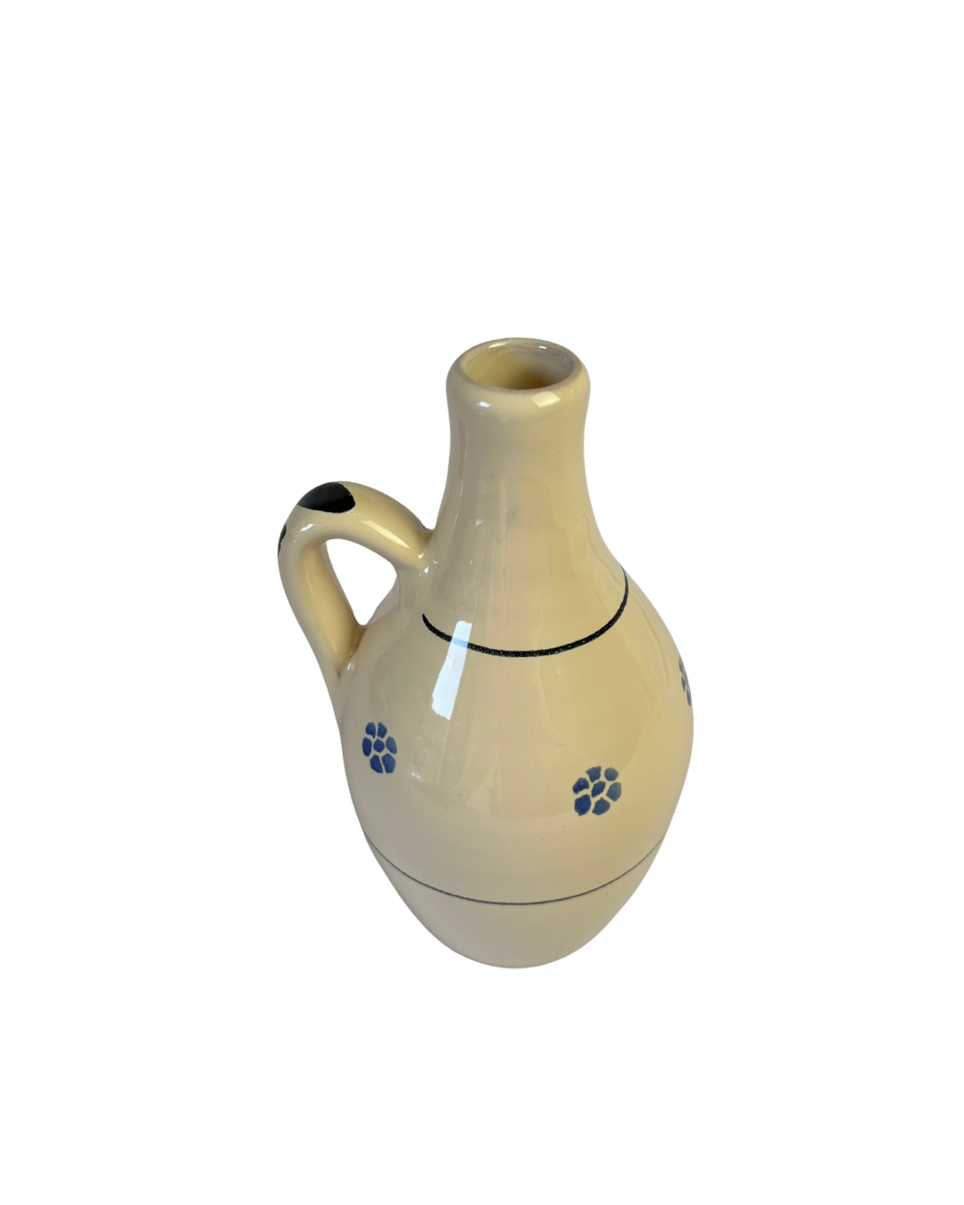 oliera in ceramica 200 ml bottiglia artigianale crema e fiori blu