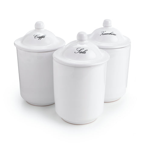 Barattoli in Ceramica per Sale, Zucchero e Caffè - Set 3 Pezzi Rossi o Bianchi