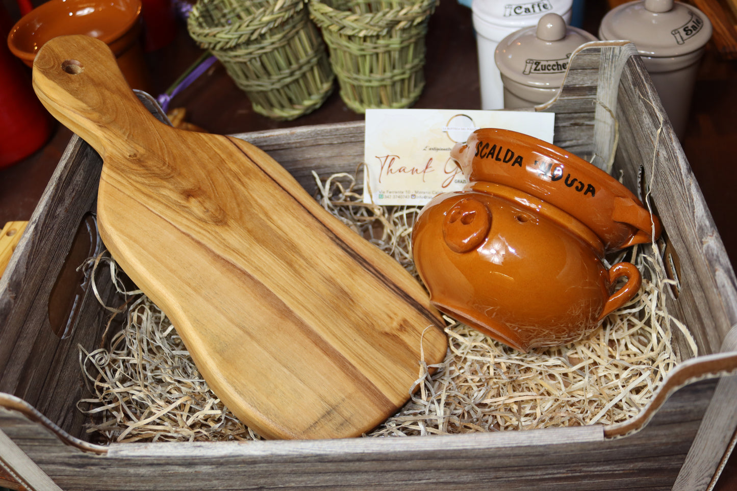 cesto regalo tagliere e scalda nduja