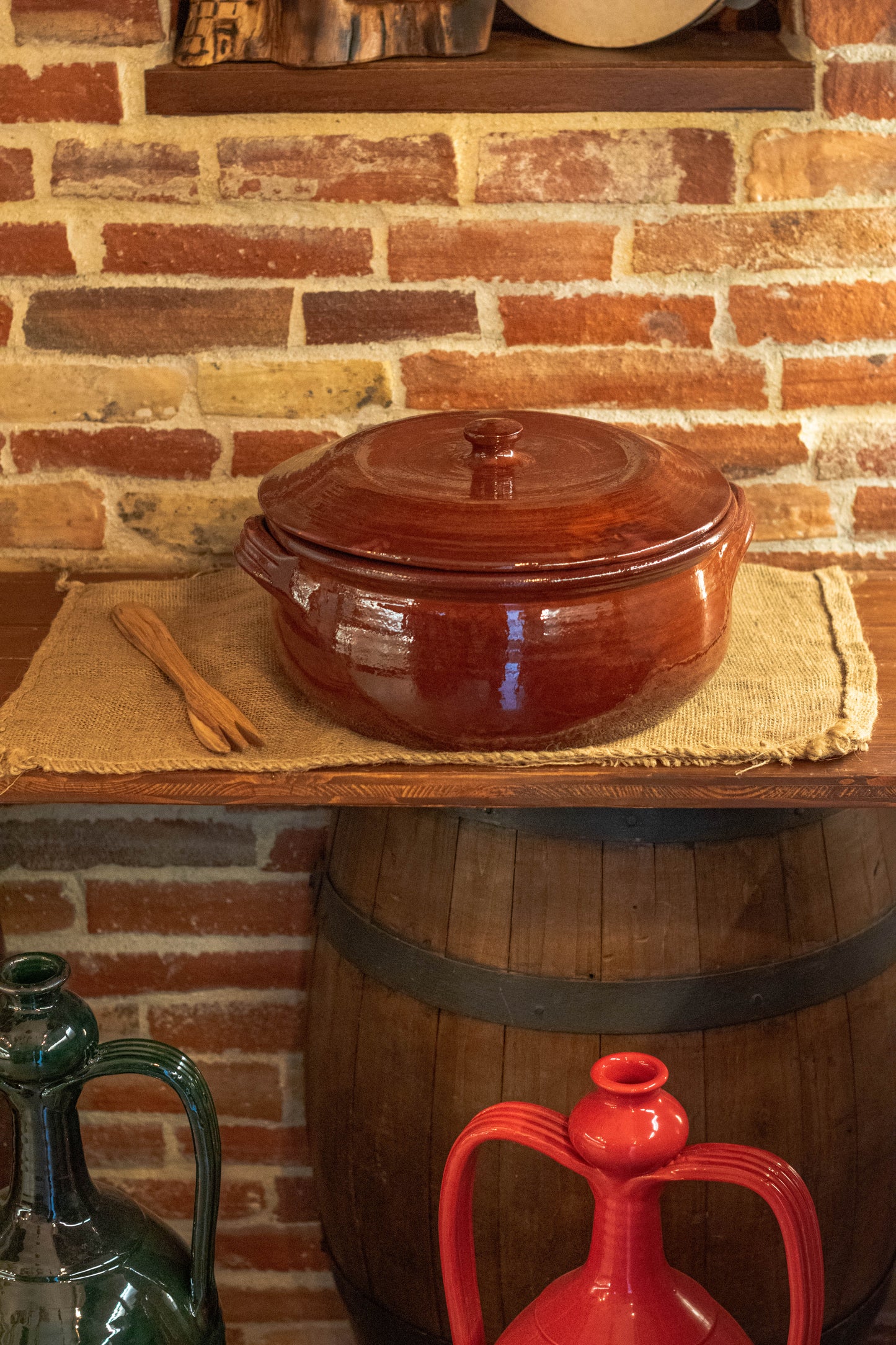 Pentola grande di terracotta con coperchio artigianale diametro 40 cm altezza 18 cm