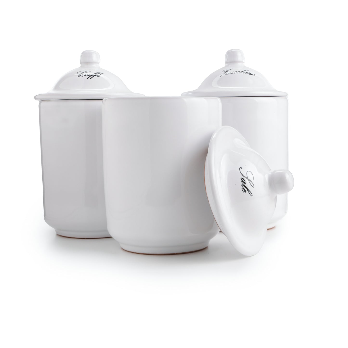 Barattoli in Ceramica per Sale, Zucchero e Caffè - Set 3 Pezzi o Bianchi 