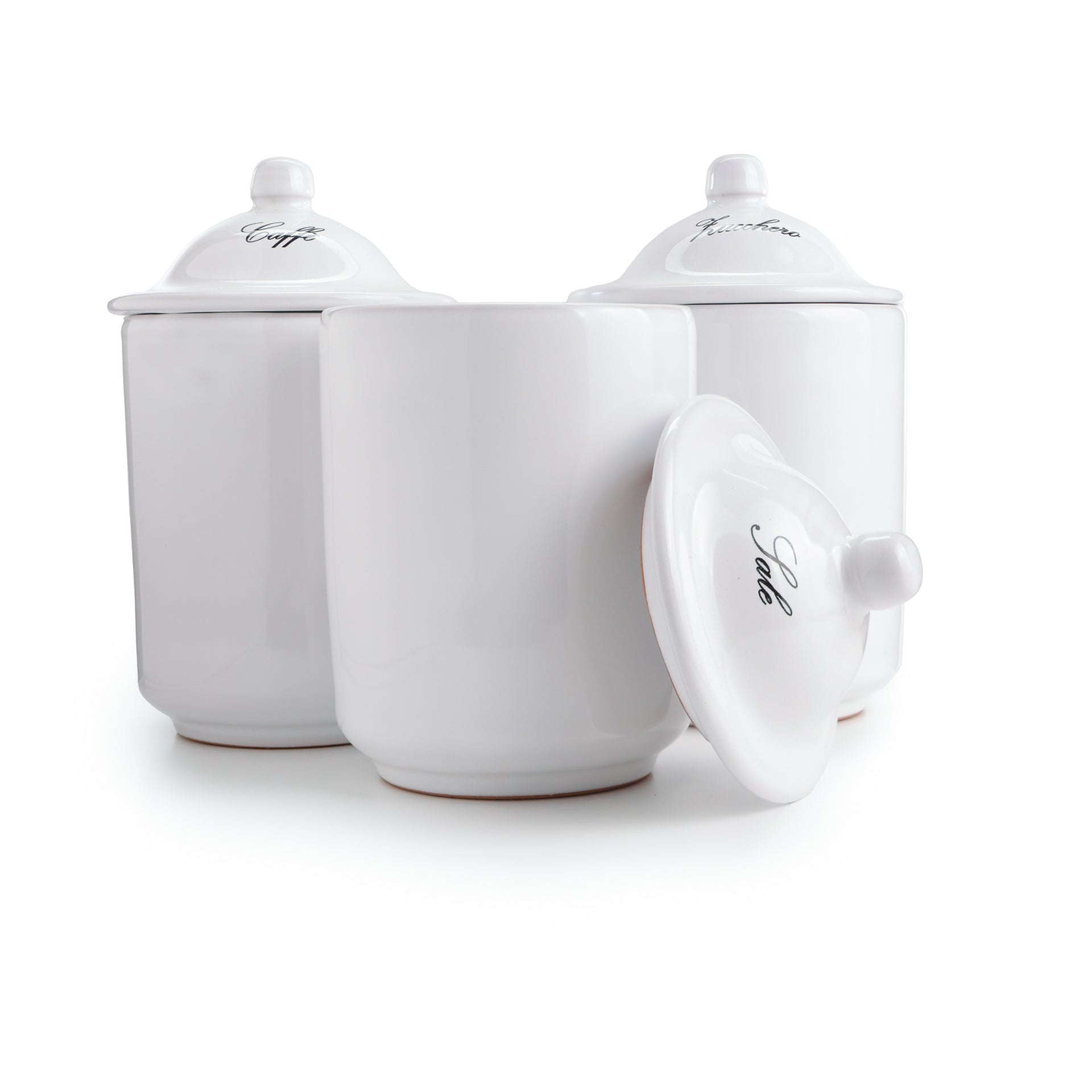 Barattoli in Ceramica per Sale, Zucchero e Caffè - Set 3 Pezzi o Bianchi 