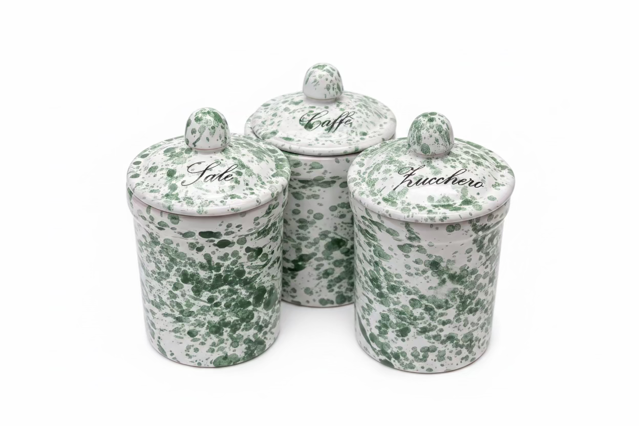 Set barattoli sale zucchero e caffè in ceramica schizzati