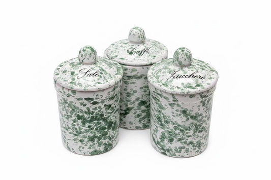 Set barattoli sale zucchero e caffè in ceramica schizzati