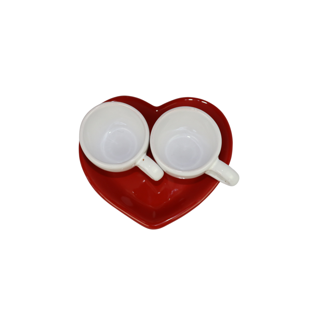 Servizio di tazzine con piattino a forma di cuore in ceramica natalizia