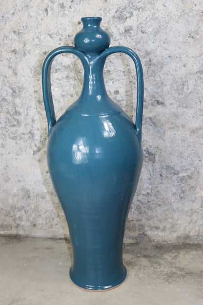 Anfore a forma di bottiglia in terracotta blu ornamentali fatte a mano