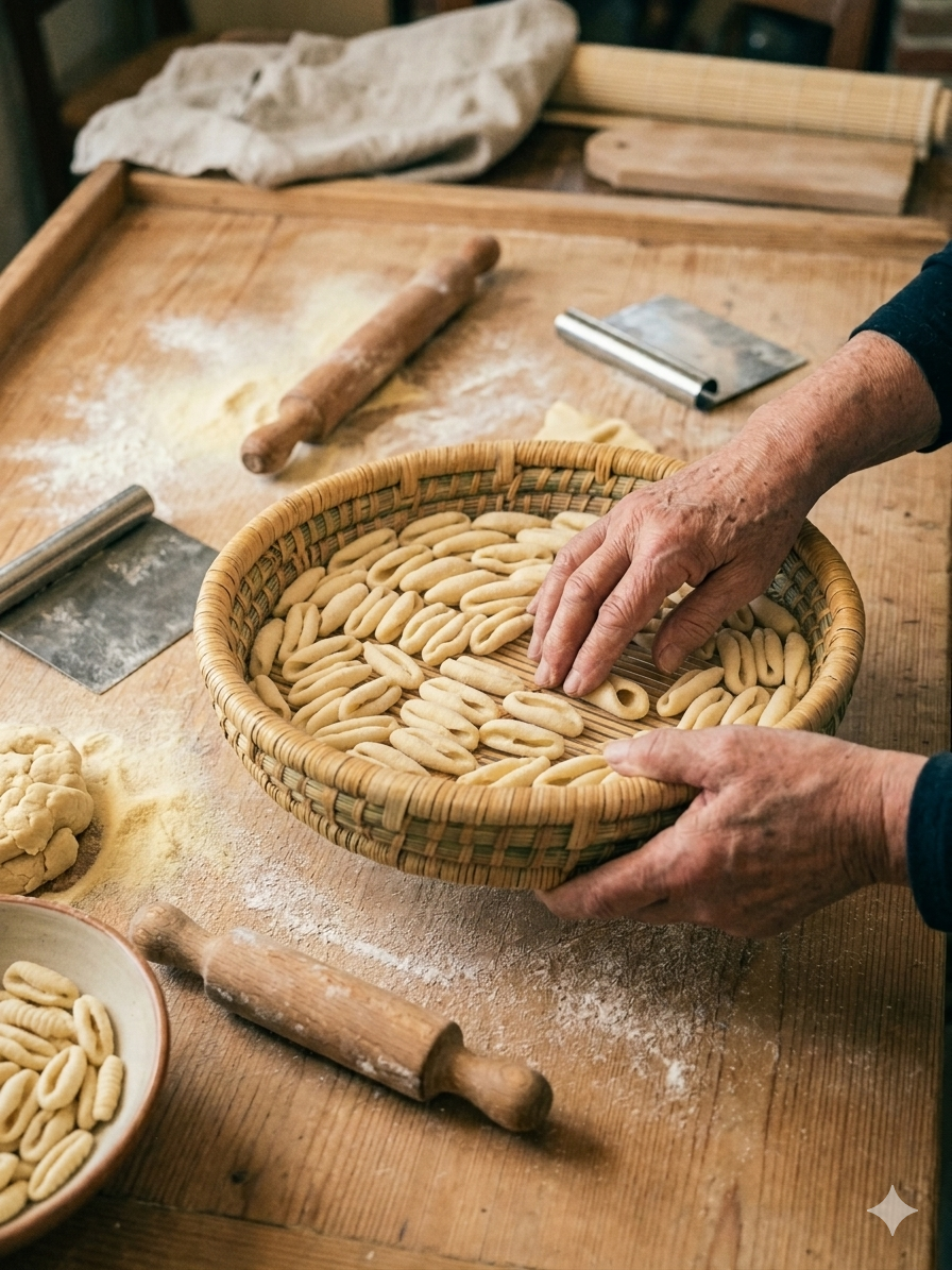 crivo cestino per fare i cavatelli pasta fresca calabrese tipica simile agli gnocchi