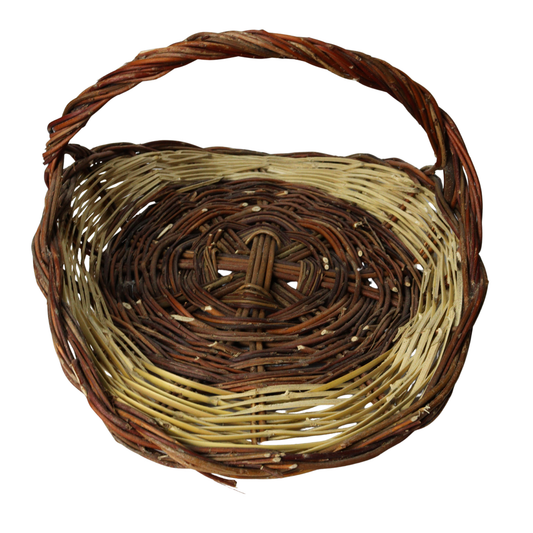 Cesto rustico paniere basso con manico in salice, intrecciato a mano