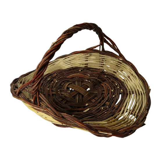 Cesto rustico paniere basso con manico in salice, intrecciato a mano