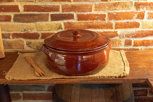 Pentola grande di terracotta con coperchio artigianale diametro 40 cm altezza 18 cm