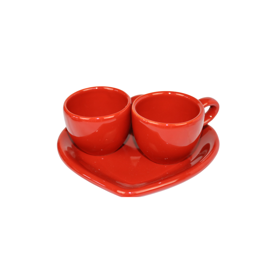Servizio di tazzine con piattino a forma di cuore in ceramica natalizia