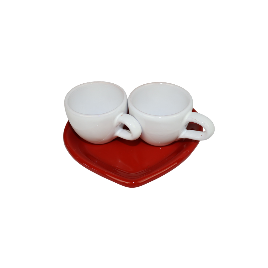 Servizio di tazzine con piattino a forma di cuore in ceramica natalizia