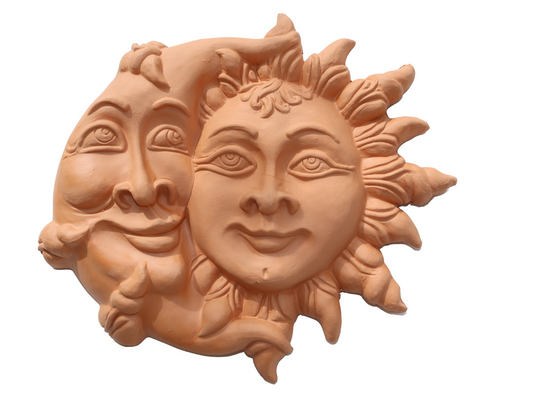 Sole e Luna maschera decorazione in terracotta