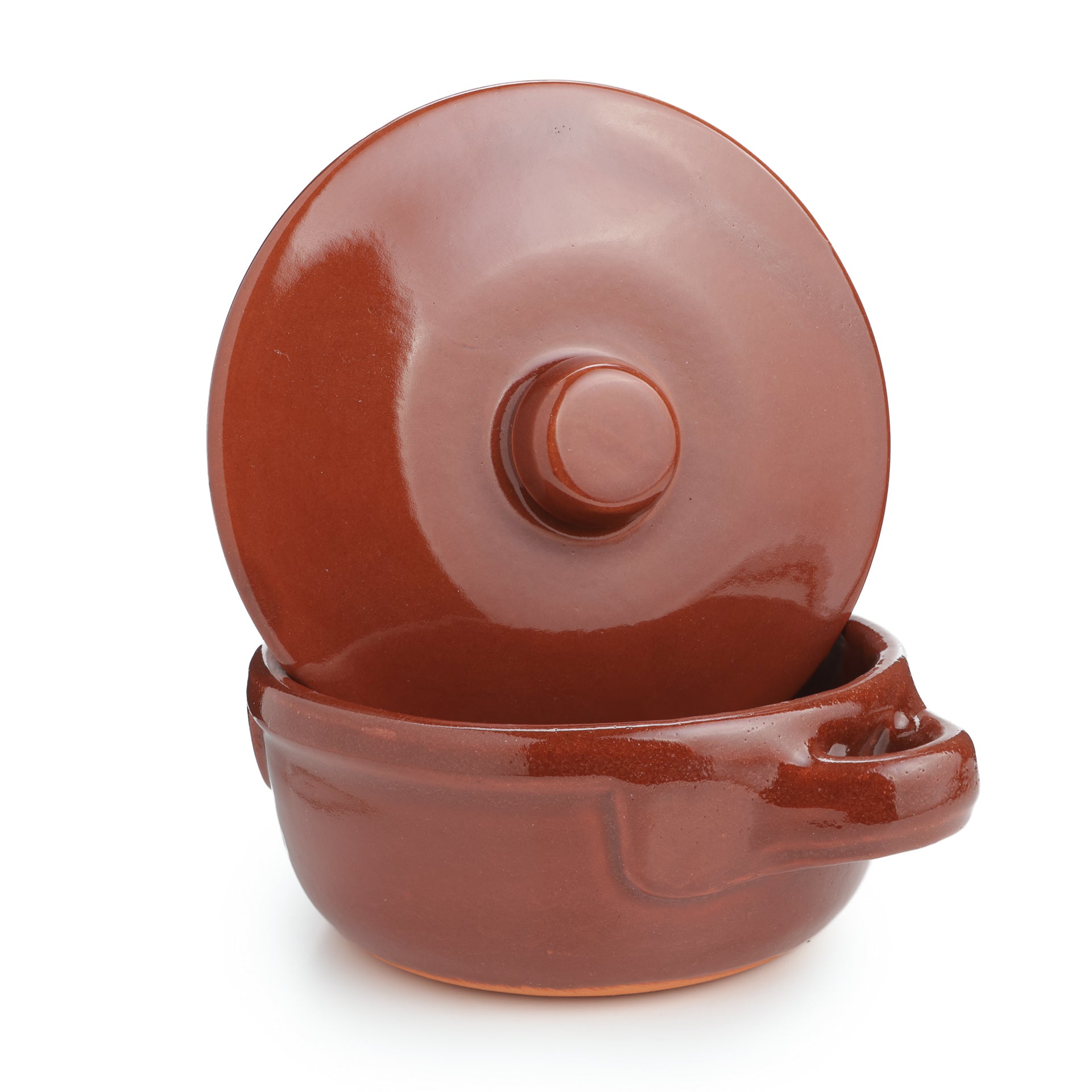 Tegamino mono porzione 14 cm diametro con coperchio in terracotta artigianale